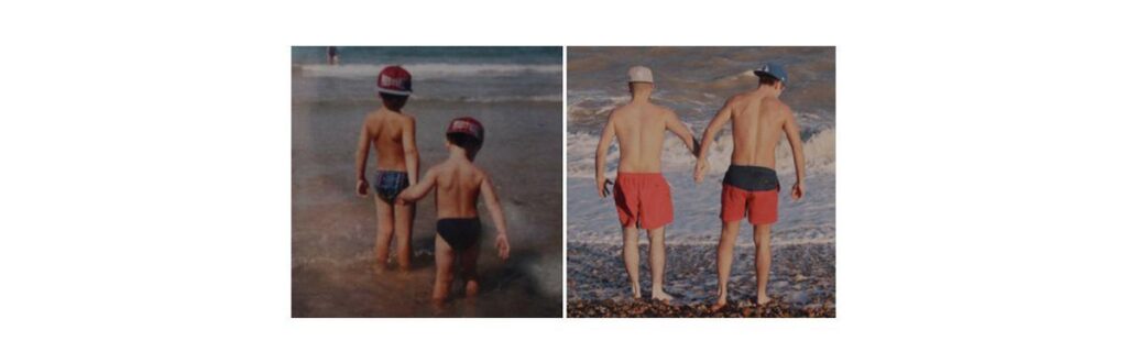 Irmãos recriam fotos da infância para presentear mãe