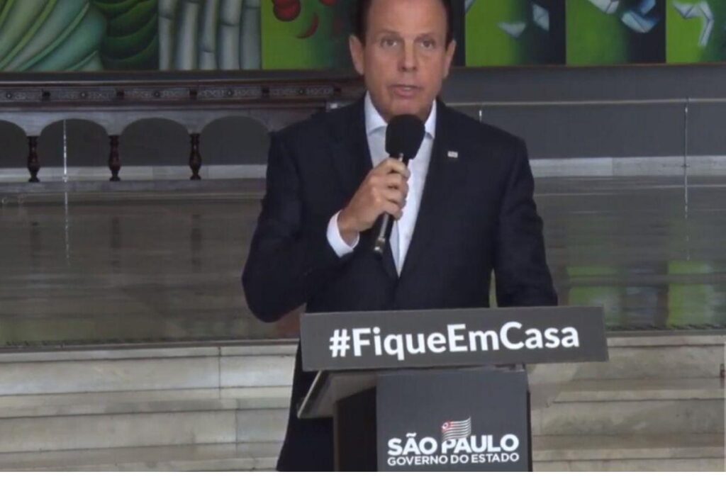 Governador de São Paulo, João Doria, em novo pronunciamento à imprensa