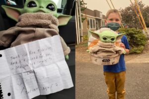 Menino de 5 anos manda boneco do Baby Yoda para bombeiros e eles reagem da melhor maneira possível