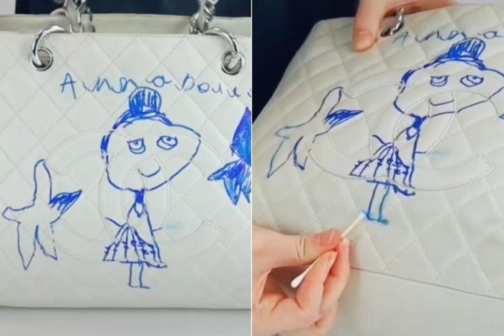 Menina de 5 anos faz desenho com caneta em bolsa Chanel de R$ 15 mil da mãe