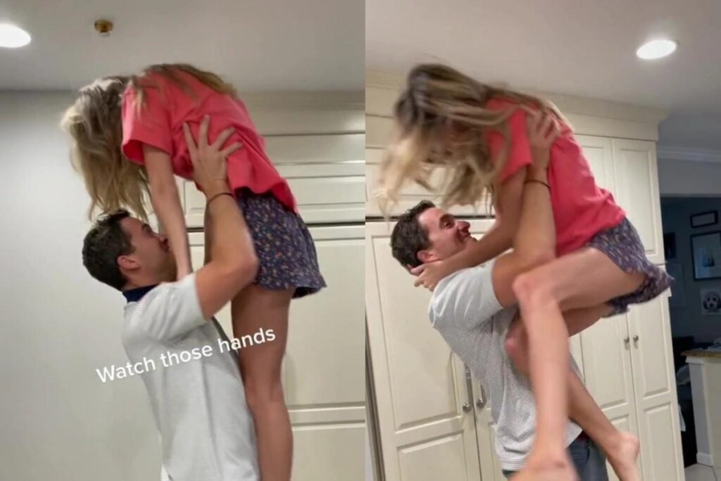 Um vídeo no TikTok do pai e babá dançando gerou críticas nos comentários, julgando a atitude inadequada