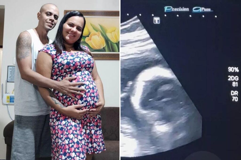 Felipe Moreira Santos com bebê que fez ‘V’ no ultrassom