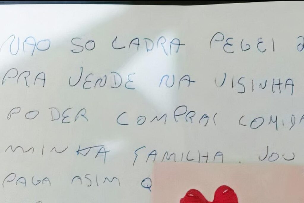 Bilhete deixado por uma anônima em situação de vulnerabilidade