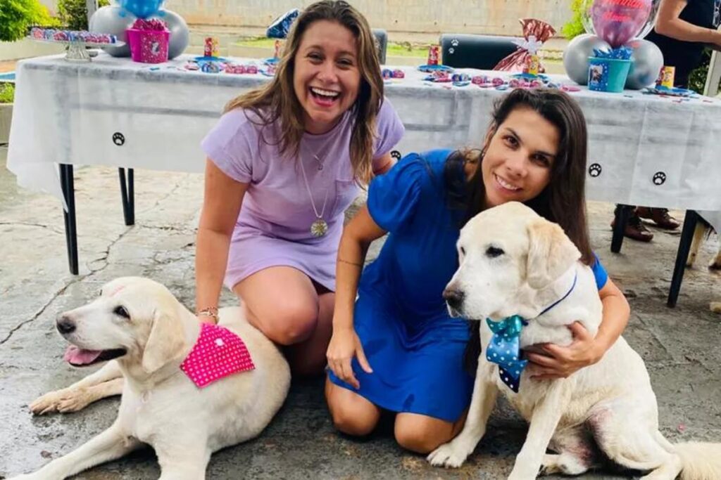 Duas amigas resolveram comemorar juntas o aniversário dos irmãos caninos adotados por elas