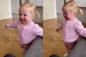 A mãe ofereceu um biscoita para a filha parar com a birra
