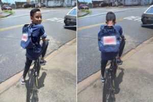 Vitor fez um desenho igual a dos motoboys na mochila