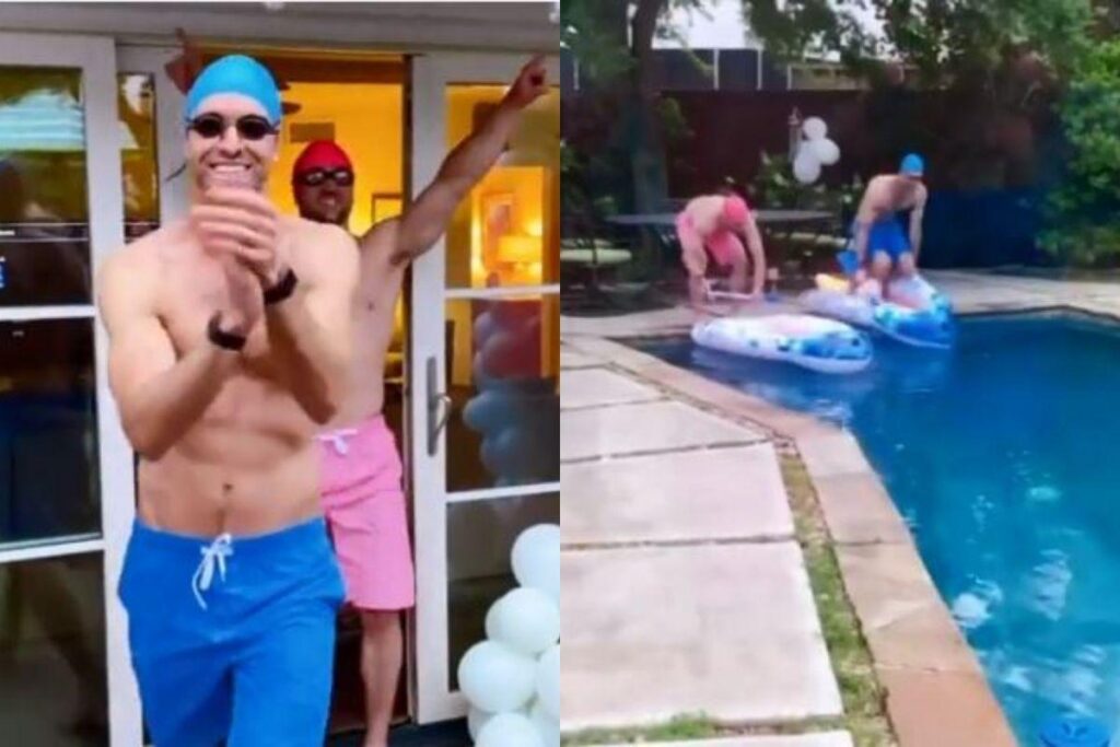 O irmão com roupa azul ganhou a competição