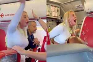 Vídeo mostra mulher agredindo tripulação de voo por se irritar com choro dos bebês durante viagem
