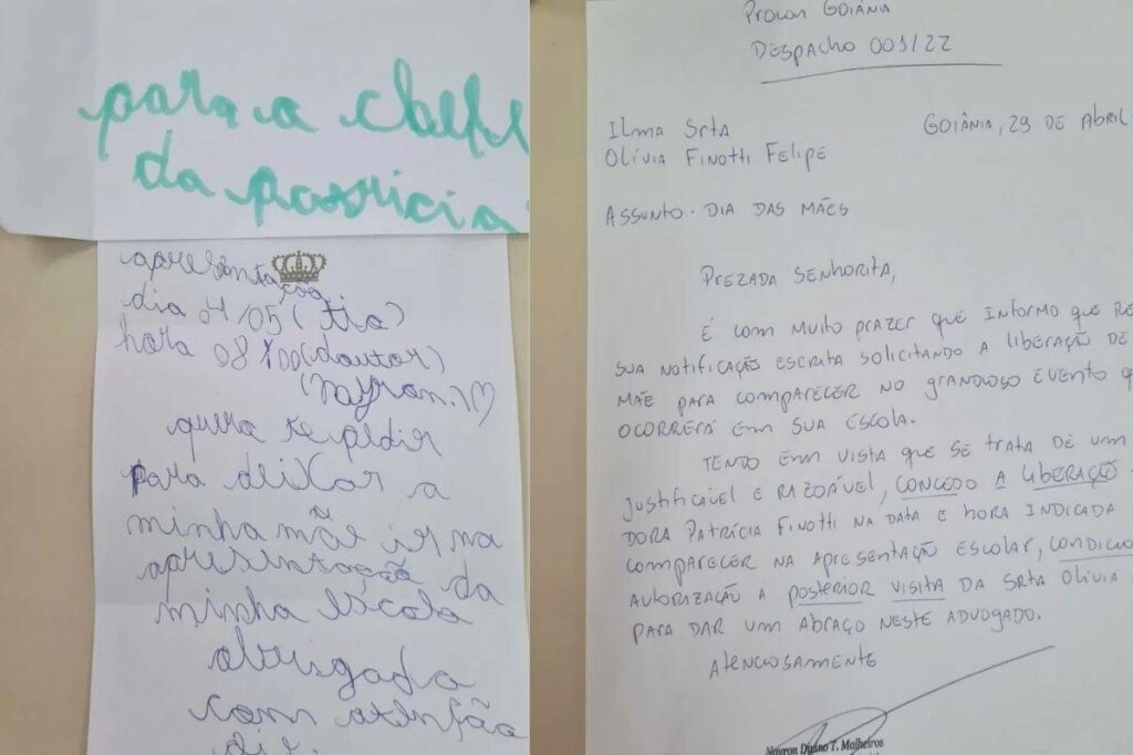 Carta que Olívia fez para o chefe da mãe