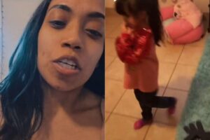 A mãe filmou a menina fazendo birra por querer usar o celular