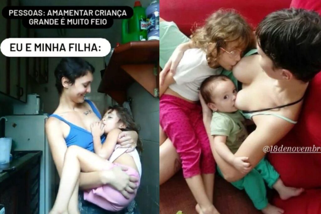 Luise junto das suas filhas gêmeas