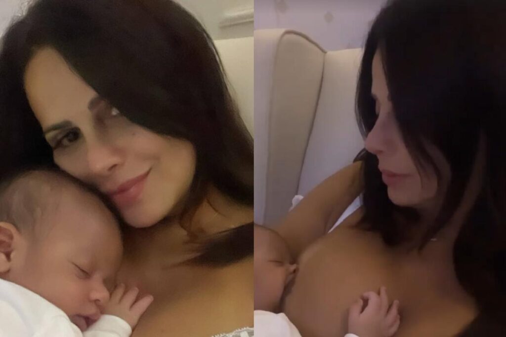 Viviane Araujo com Joaquim em seu colo