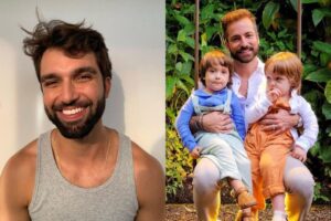 Thales Bretas combina look com os filhos