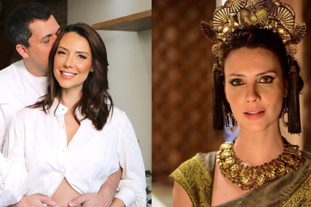 Camila Rodrigues sai da maternidade com o filho