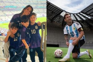 Messi se consagrou campeão da Copa do Mundo com a Argentina usando chuteiras com os nomes dos filhos e esposa