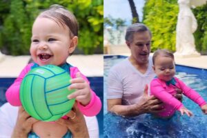 Edson Celulari e Karin Roepke ao lado da filha