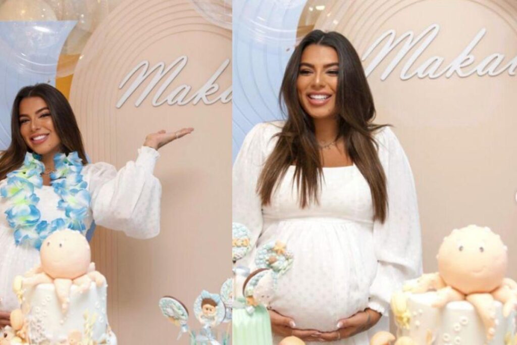 Petra Mattar mostar fotos de chá de bebê