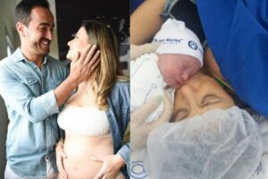 A filha esteve com ela na primeira quimioterapia após o parto