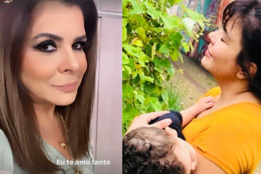 Mara Maravilha ao lado do filho e do marido