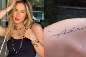Ela fez um ramo de flores em cima da tatuagem