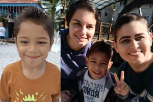 Samira e Carina ao lado de Enzo