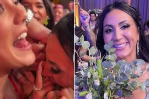 Irmã de Deolane morde mulher para pegar buquê em casamento e é criticada nas redes sociais