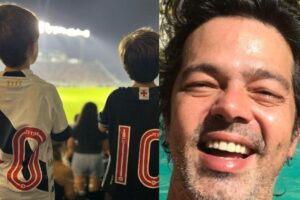 Bruno Mazzeo compartilha momento raro ao lado dos filhos gêmeos