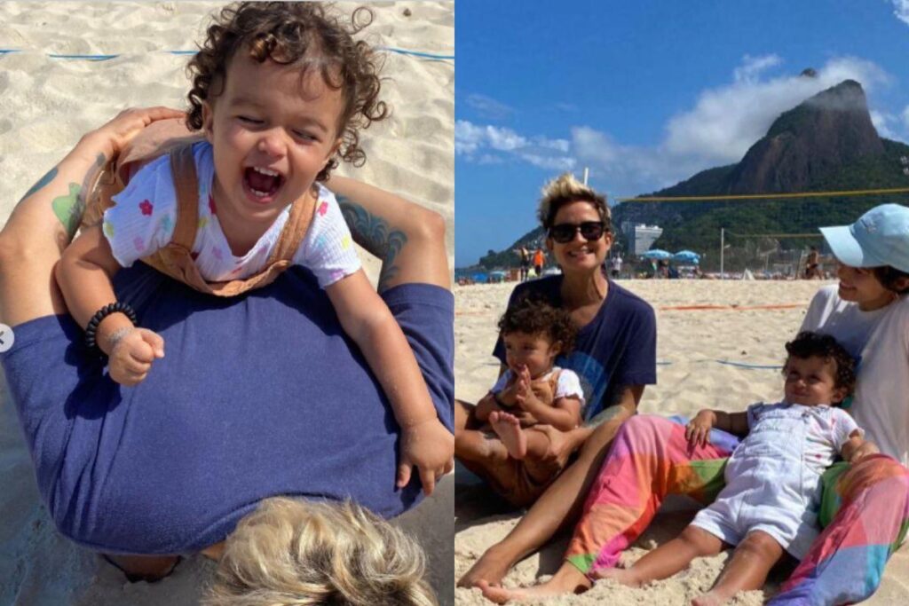 Nanda Costa com a esposa e as filhas