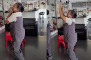 Dona Maria convidou os colegas de trabalho para verem o filho em sua estreia na televisão