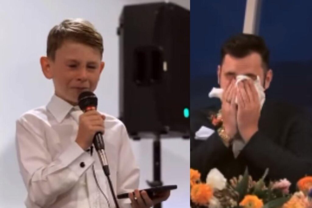 Menino de 9 anos faz discurso emocionante em casamento