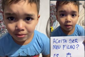 Menino se emociona com pedido de adoção