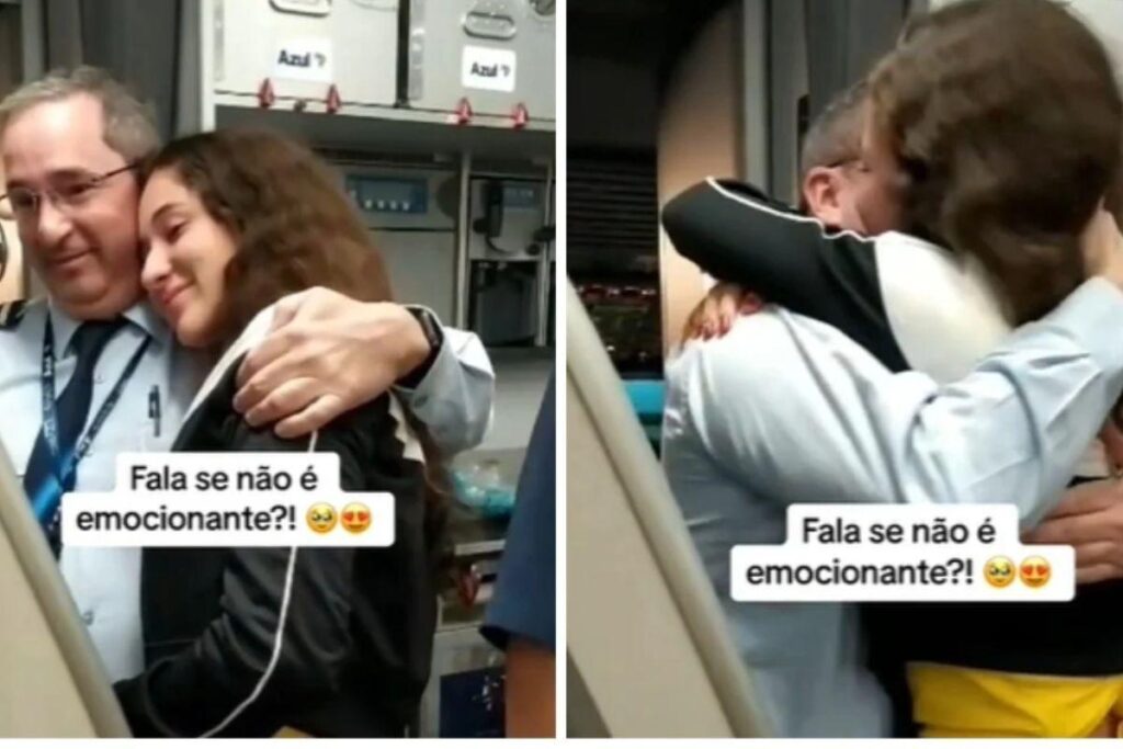 Pai faz surpresa para filha durante voo