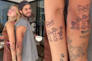 A influenciadora e o marido fizeram uma tatuagem em homenagem à família deles