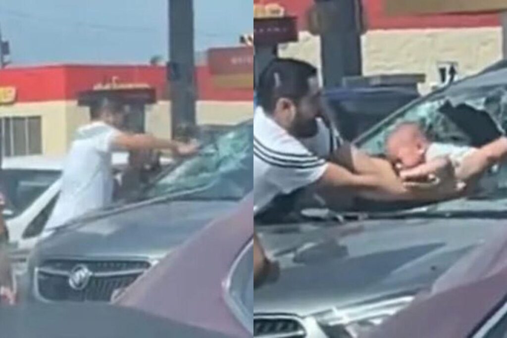 O pai salvou o filho quebrando o para-brisa
