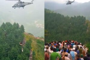 Sete crianças e um adulto ficaram presos em um teleférico com um dos dois cabos quebrados