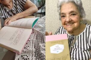 Dona Zuleide Dória, de 92 anos, está realizando um sonho antigo e escrevendo um livro à mão para os netos