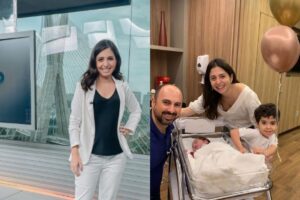 Cinthia esteve há poucos dias nos estudios do jornal onde trabalha