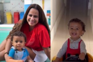 Viviane mostrou a felicidade de Joaquim com o primeiro carro de brinquedo