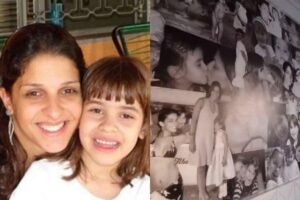 O painel tem mais de 100 fotos com a criança