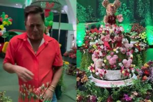 O cantor pareceu não gostar do bolo