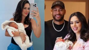 Bruna Biancardi e Neymar com a filha recém-nascida Mavie
