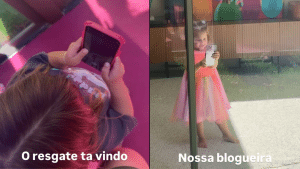 Mini blogueiras em ação: filhas de Virginia registram lagarto na mansão da família