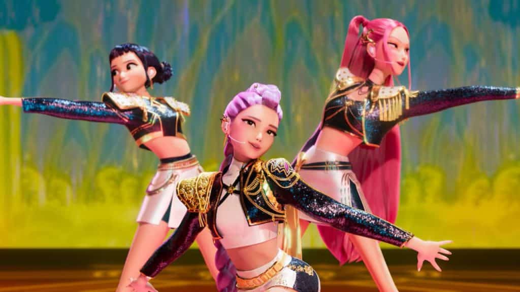 Personagens de "Guerreiras do K-pop" em cena do filme.