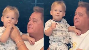 Leonardo viraliza após vídeo com o neto e gesto envolvendo bebida alcoólica